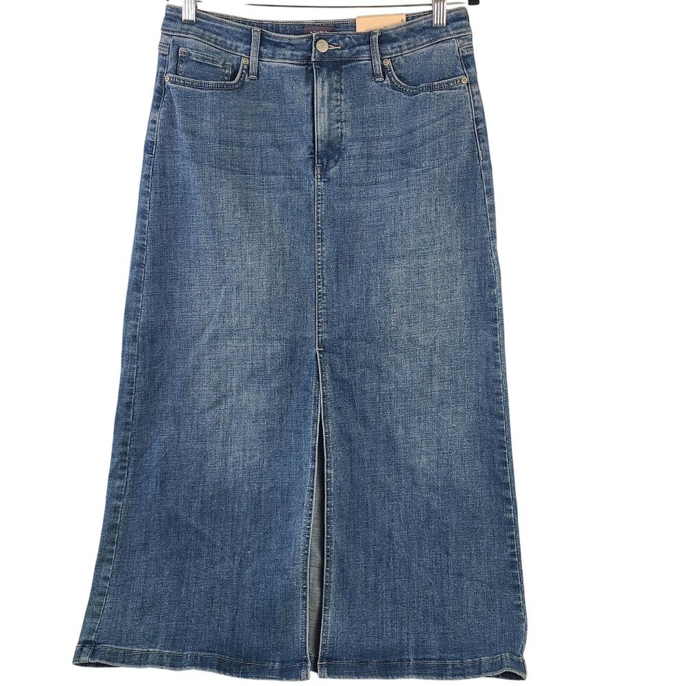 NWT NYDJ High Rise Denim Midi Skirt Classic Blue Wash Straight Cut Sz 8